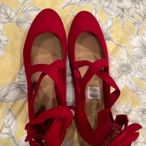 RED tie up shoes flats with price sticker. Never worn. New!